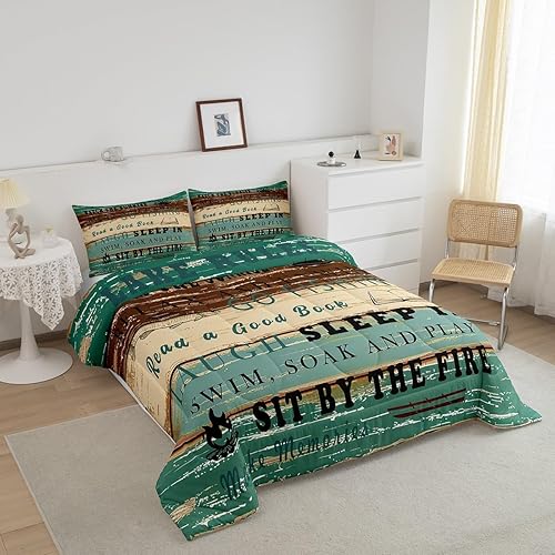 Miniatura 3 de Lake Rules - Juego de edredón tamaño individual, decoración de casa de lago, regalo para los amantes del lago, juego de ropa de cama rústica de