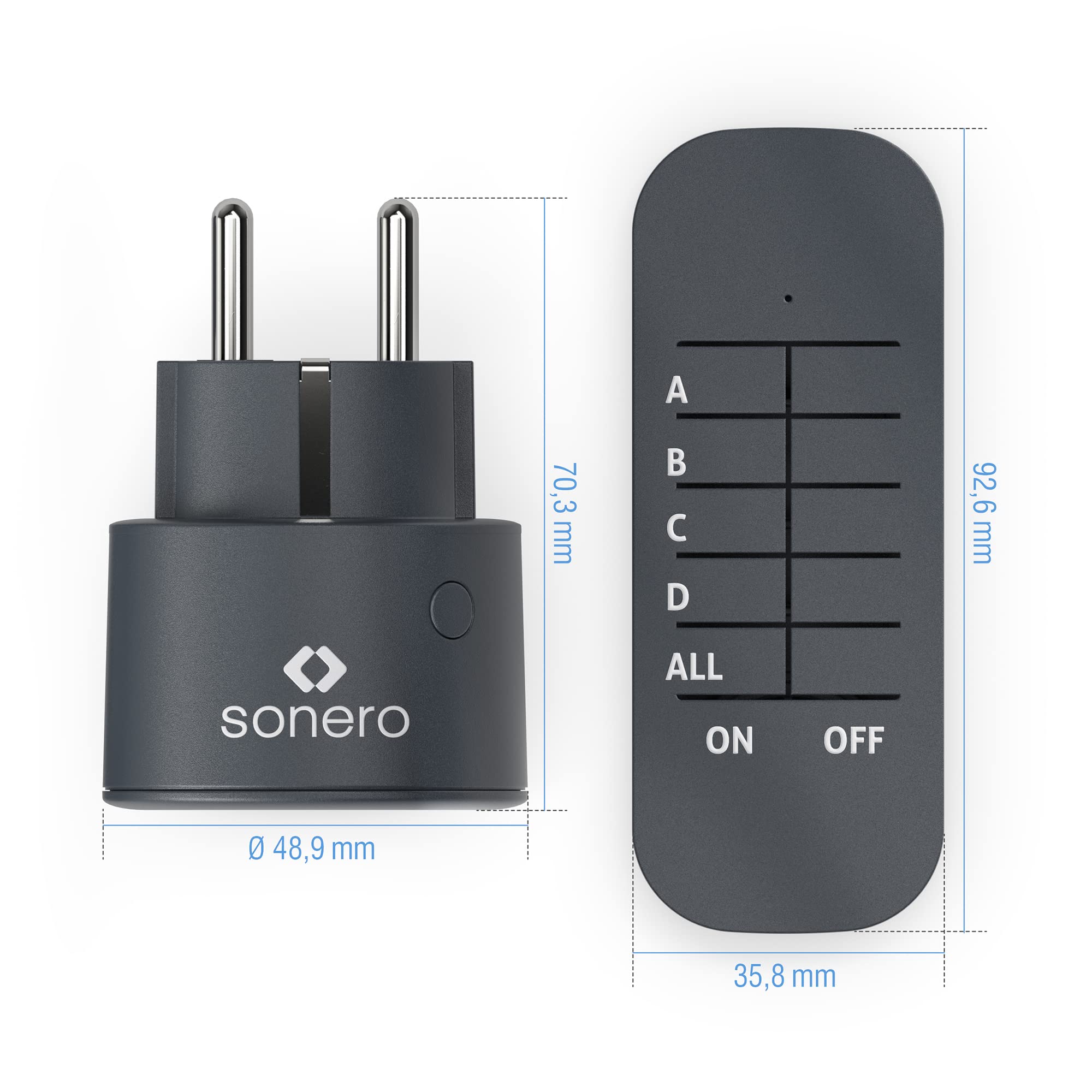 sonero, zestaw z bezprzewodowymi gniazdami 2300 W | 1 x gniazdo do pilota | 1 x pilot zdalnego sterowania, antracyt