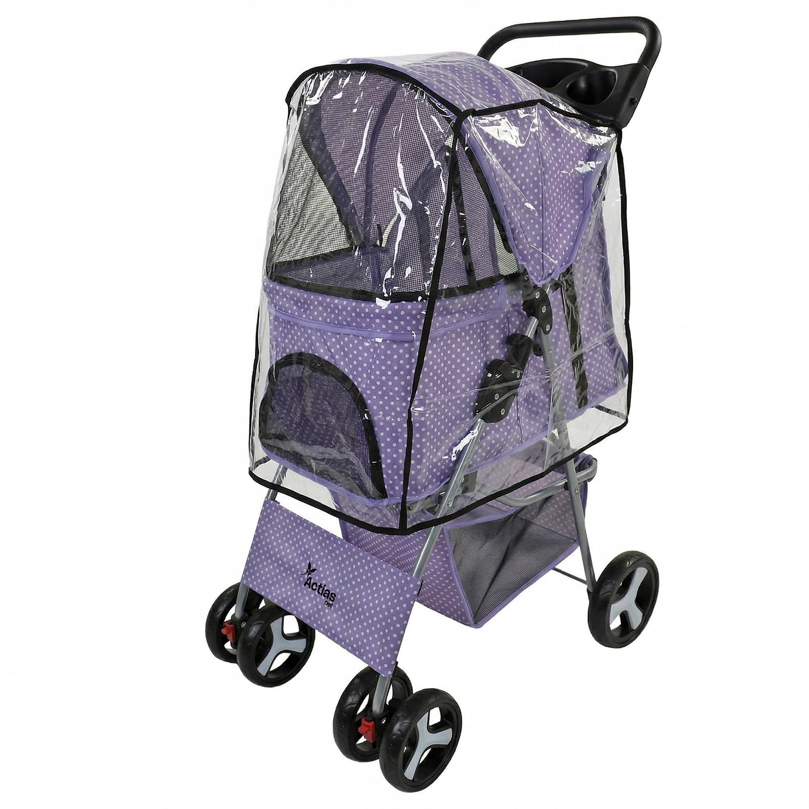 Actiaspet - Foldable Pet Stroller with Swivel Wheels | 15kg Carrying Capacity Collapsable Pet Push Chair Buggy (Purple Dot, Stroller + Cover) โ image 1