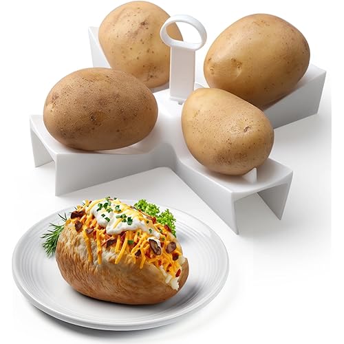 Honeydak Microwave Potato Cooker, Baked Potato Stand Holder, Microwave Reusable Baker Quick, Cooks 4 Potatoes, Plastic, 22.4 x 22.4 cm, White