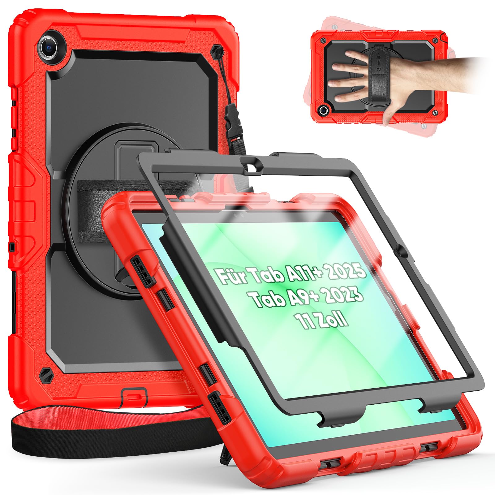 Étui Samsung Galaxy Tab A11+ rouge anti-chute avec protège-écran - 8