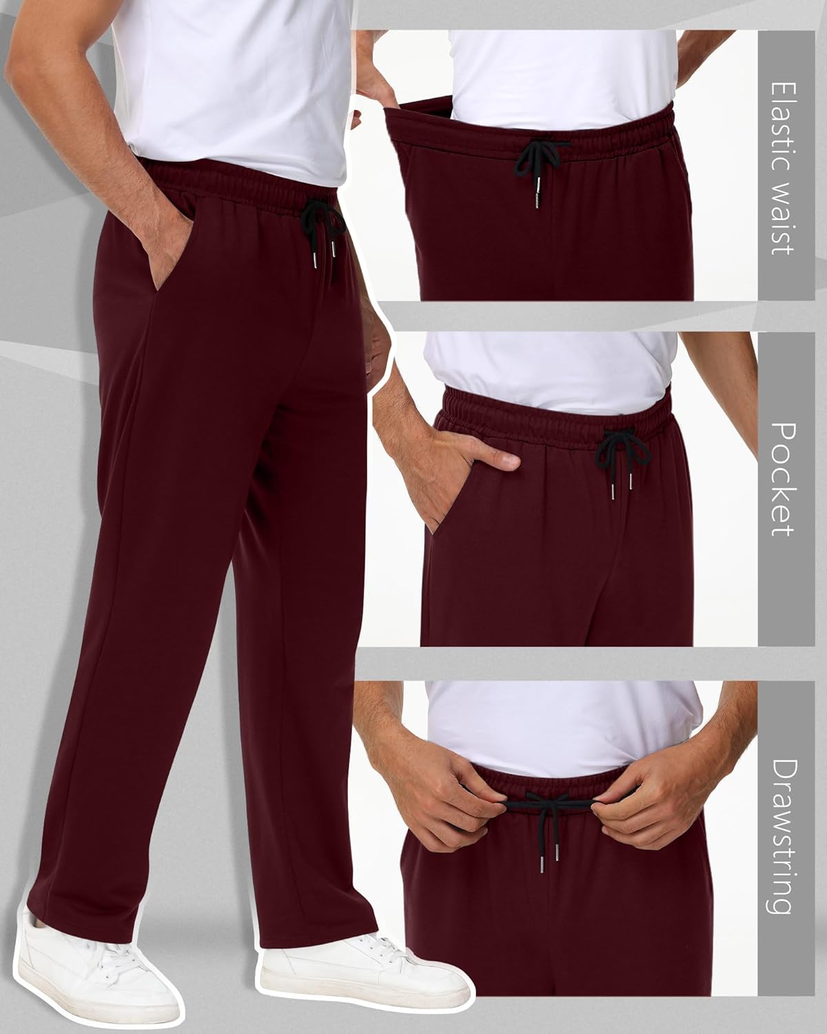 Neer 3 Pack Big and Tall Men's Sweatpants Elastic Waist Wide Leg Open Bottom Pants Athletic Workout Joggers with Pockets - Image 2