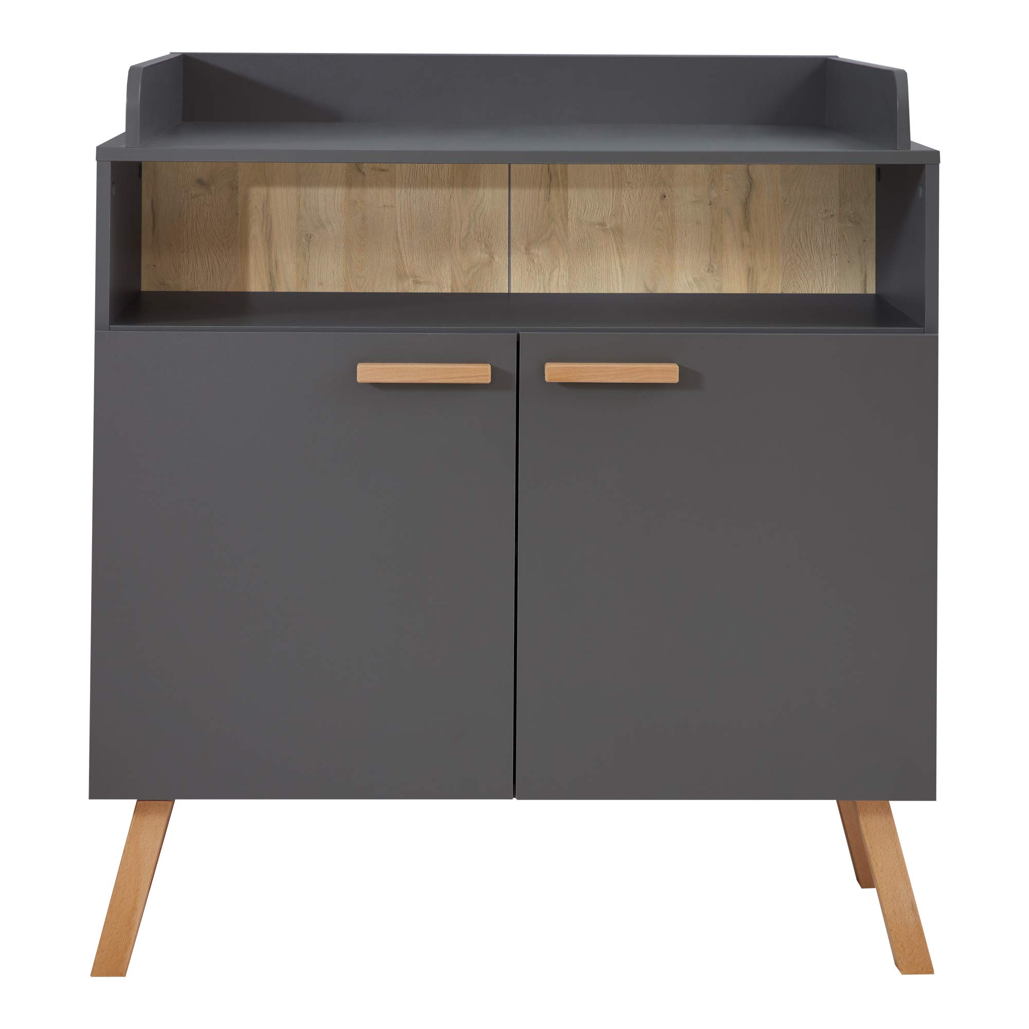 trendteam smart living - Mats - Babyzimmer Kombination - Grau Matt - Kleiderschrank, Wickelkommode, Babybett - mit lackierten Massivholzfüßen und Griffen