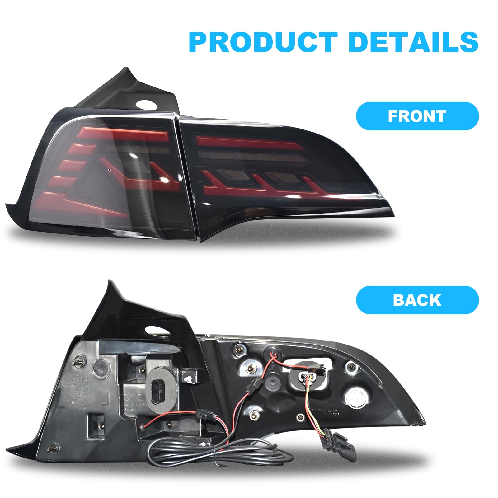 SINYATO INDUST LED Tail Lights for Tesla Model 3 Model Y 2017 2018 2019 2020 2021 2022,Rear Tail Lamps Assembly with Animation Sequence Turn Signal Light,Smoked,1Pair