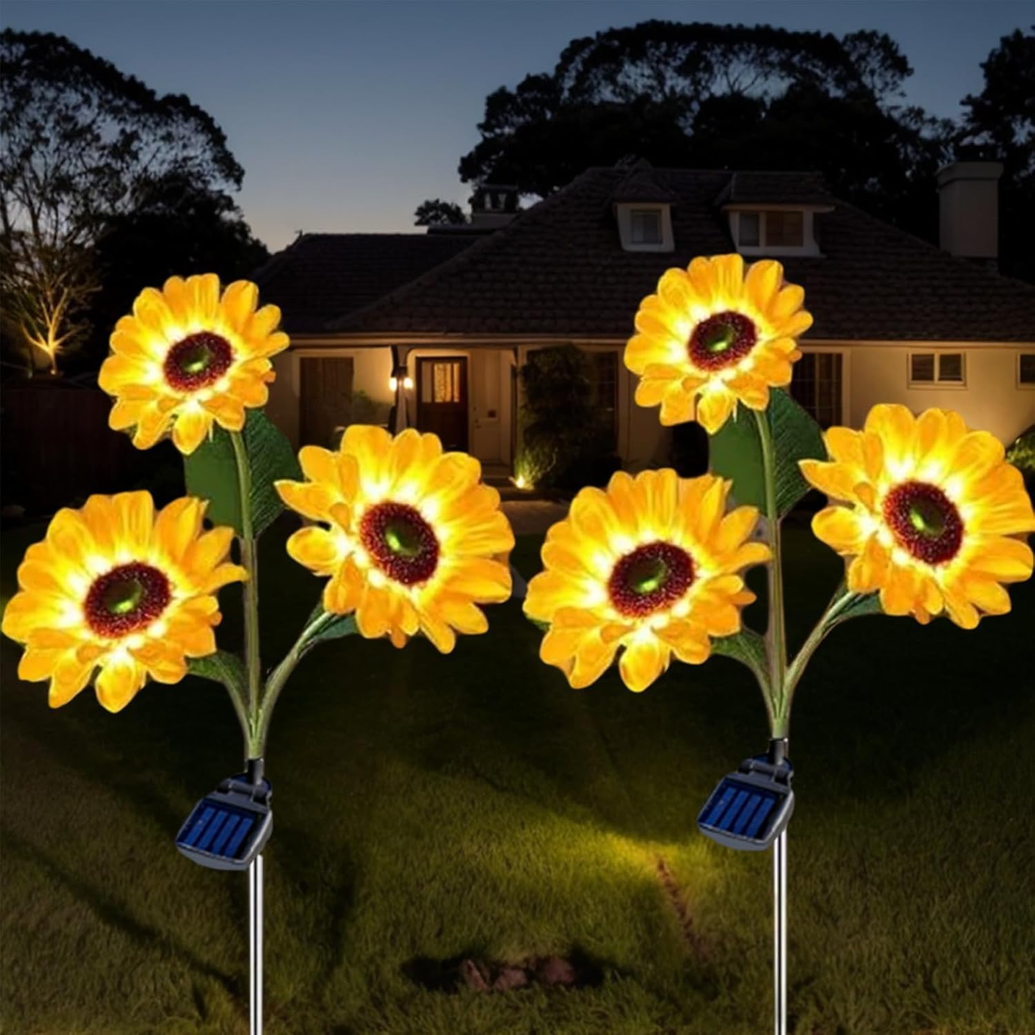 Hqynss Photo voltaic Lights for Out of doors Backyard Balcony Ornament,Pack of two, IP65 Waterproof Photo voltaic Flowers Backyard Lighting,Photo voltaic Plug for Out of doors Balcony Flower Packing containers Patio Ornament,(Sunflower)