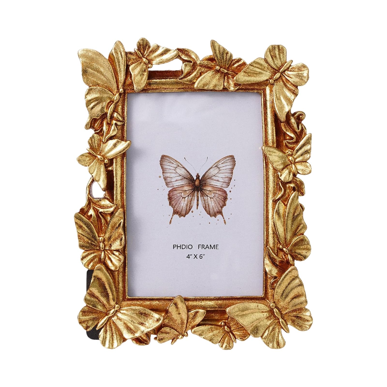 Carotoe Gold European Resin Photo Frame Unique Desktop Art Piece With Detailed Butterfly Sculptures For Interior Decors Ornate Embossed Decorative Frame