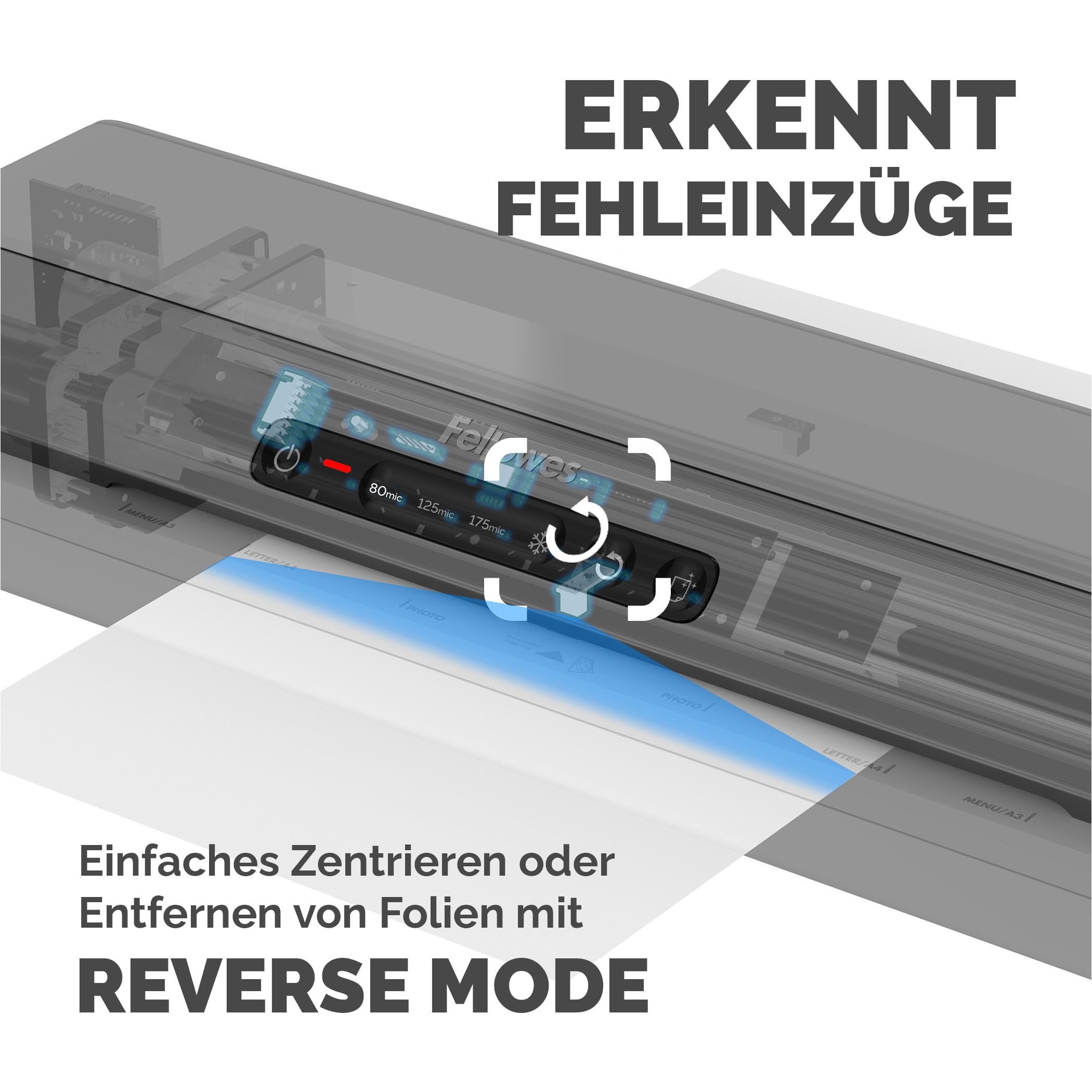 Fellowes Laminiergerät Amaris A3 - für Büro/Schule/Zuhause - nur 1 Minute Aufwärmzeit - für Heißlaminierfolien von 80-175mic - mit Rücklauf-Funktion - inkl. Starterset für 10 Laminationen