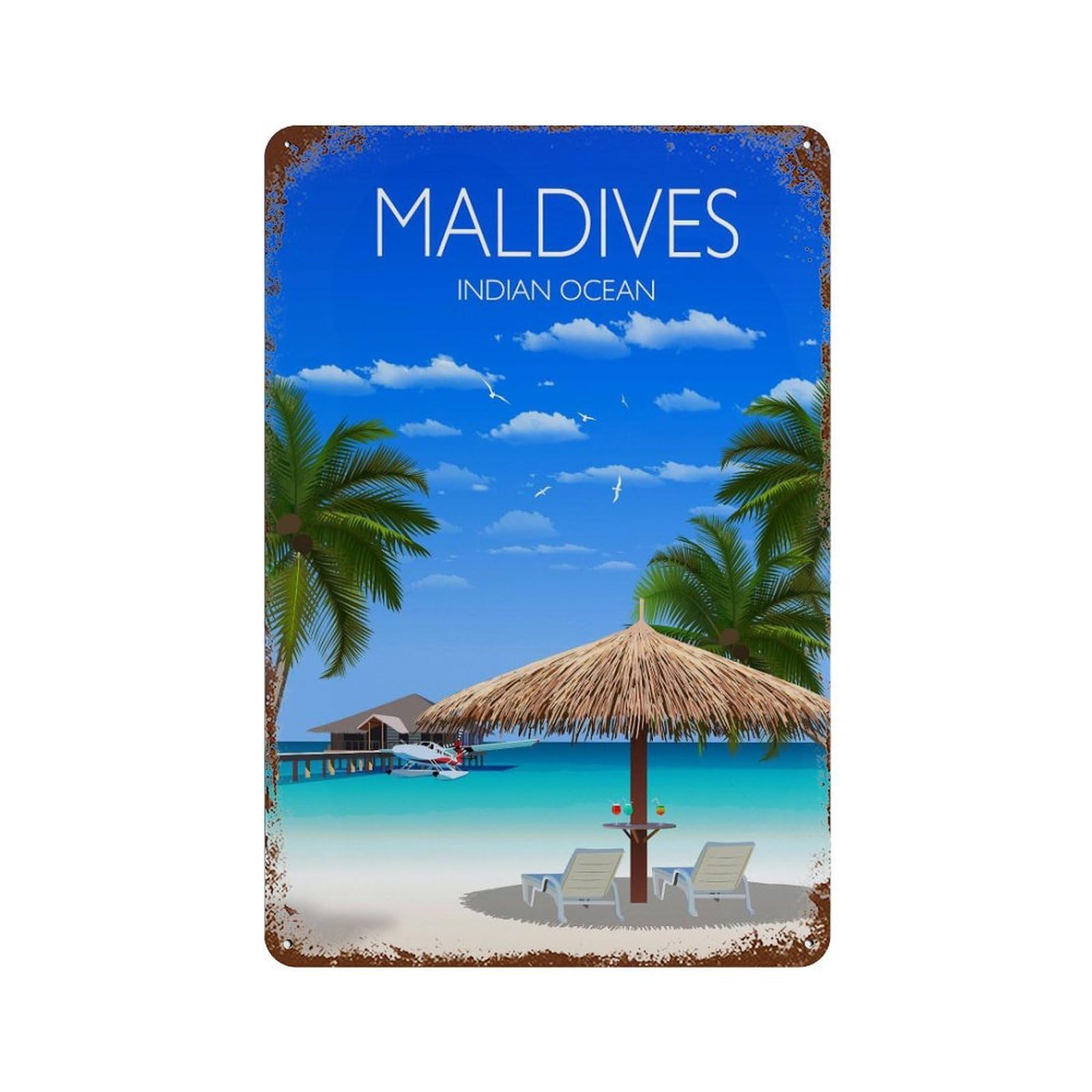 xiaoxiaoshen Travel of Maldives Indian Ocean Wall Decor Art Metal Tin Poster Modern Home Decor Art Home Bar Shop Decorations Vintage Sign 30x20cm