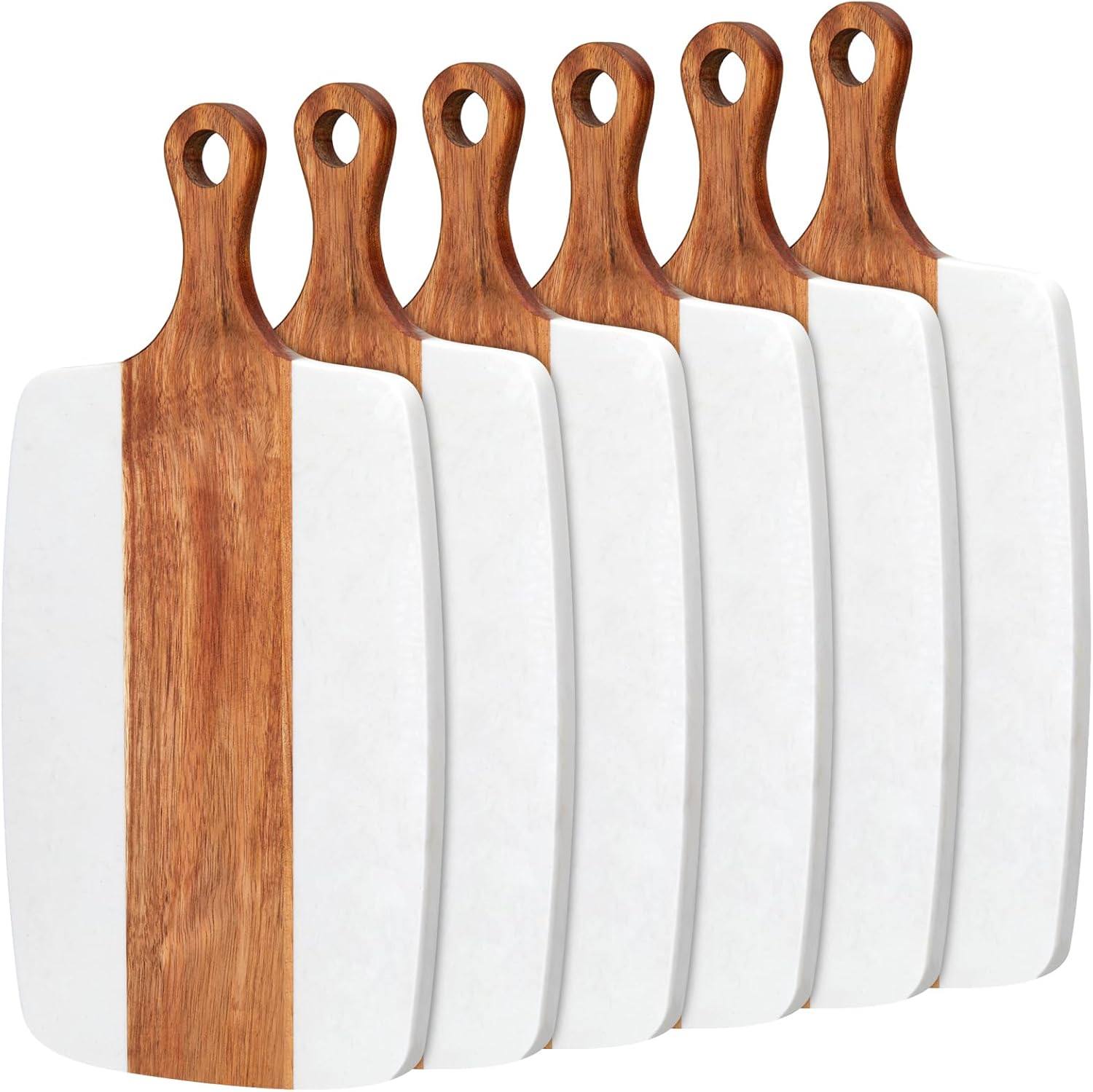 Zubebe 6 Pcs Marble and Wood Cutting Board Acacia Wooden Marble Serving Tray with Handle Charcuterie Chopping Board for Kitchen Wedding Bridal Shower Gift(17 Inches X 10 Inches)