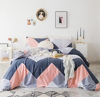 YuHeGuoJi Blue Geometric Duvet Cover King 100% Cotton 3 Pcs Set 1 Modern...