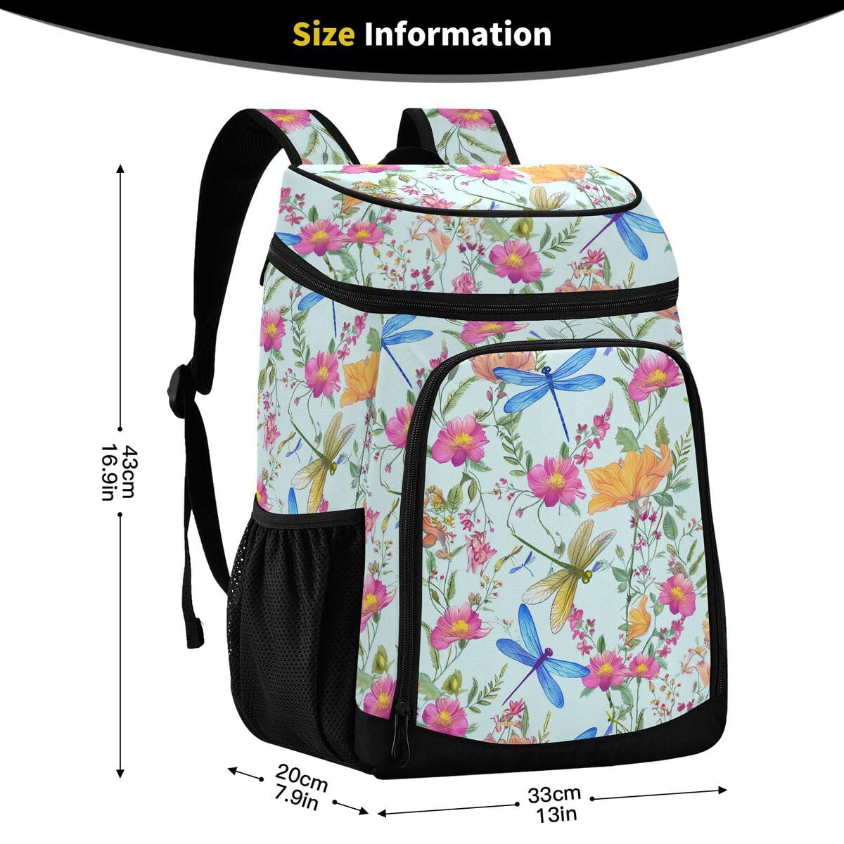 Dragonfly Flower Blue Cooler Backpack Leakproof Insulated Lunch Cooler Bag 30 Cans Camping Backpacks for Picnic Road Trip Beach