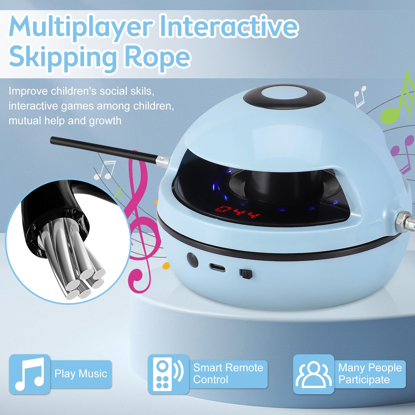 Smart Jump Rope Machine, Bluetooth Smart Rope Skipping Machine con 10 regolazioni del livello di velocità, conteggio automatico della corda per saltare elettrica con musica, per famiglie, palestre