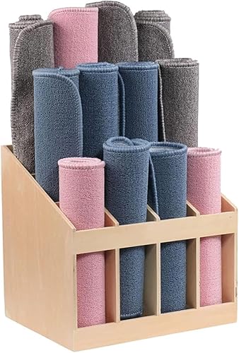 Workout Organizer Holder Wooden Yoga Mat Storage Rack, 12 Compartment Yoga Mat Holder Floor Storage Organizer for Exercise MatsKindergarten