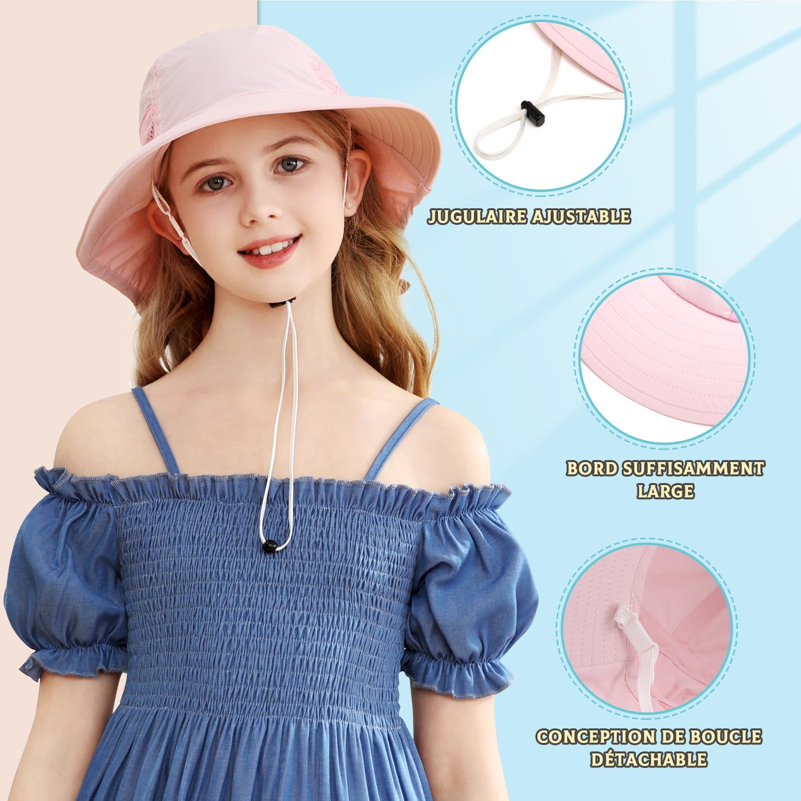 Bébé Chapeau de Soleil Fille Garçon Chapeau de Cou Protection Enfants Chapeaux de Seau Respirant Bébé Fille Chapeau de Plage Chapeau d'été pour Tout-Petits