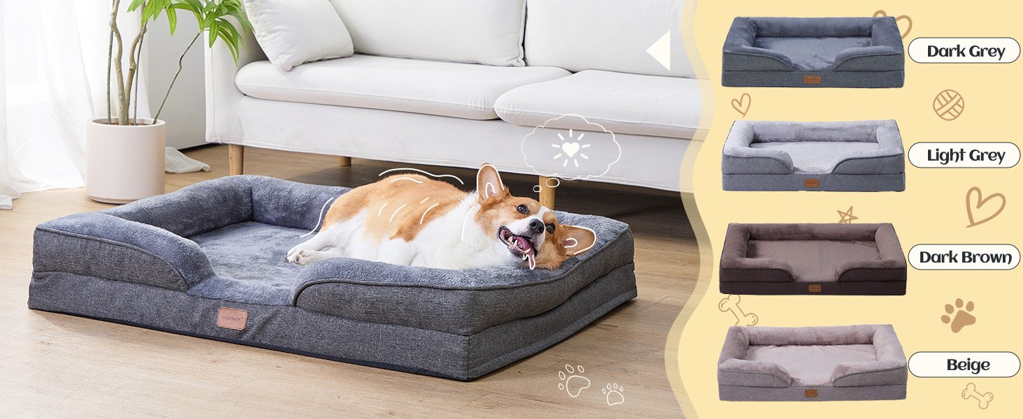 OUPEIWAWA Large Dog Bed Orthopedic with Bolster Sides Removable Egg-Crate Foam Waterproof Liner Pet Bed Sofa Couch with Removable Washable Cover Non-Slip Bottom, Dark Gray - image 8