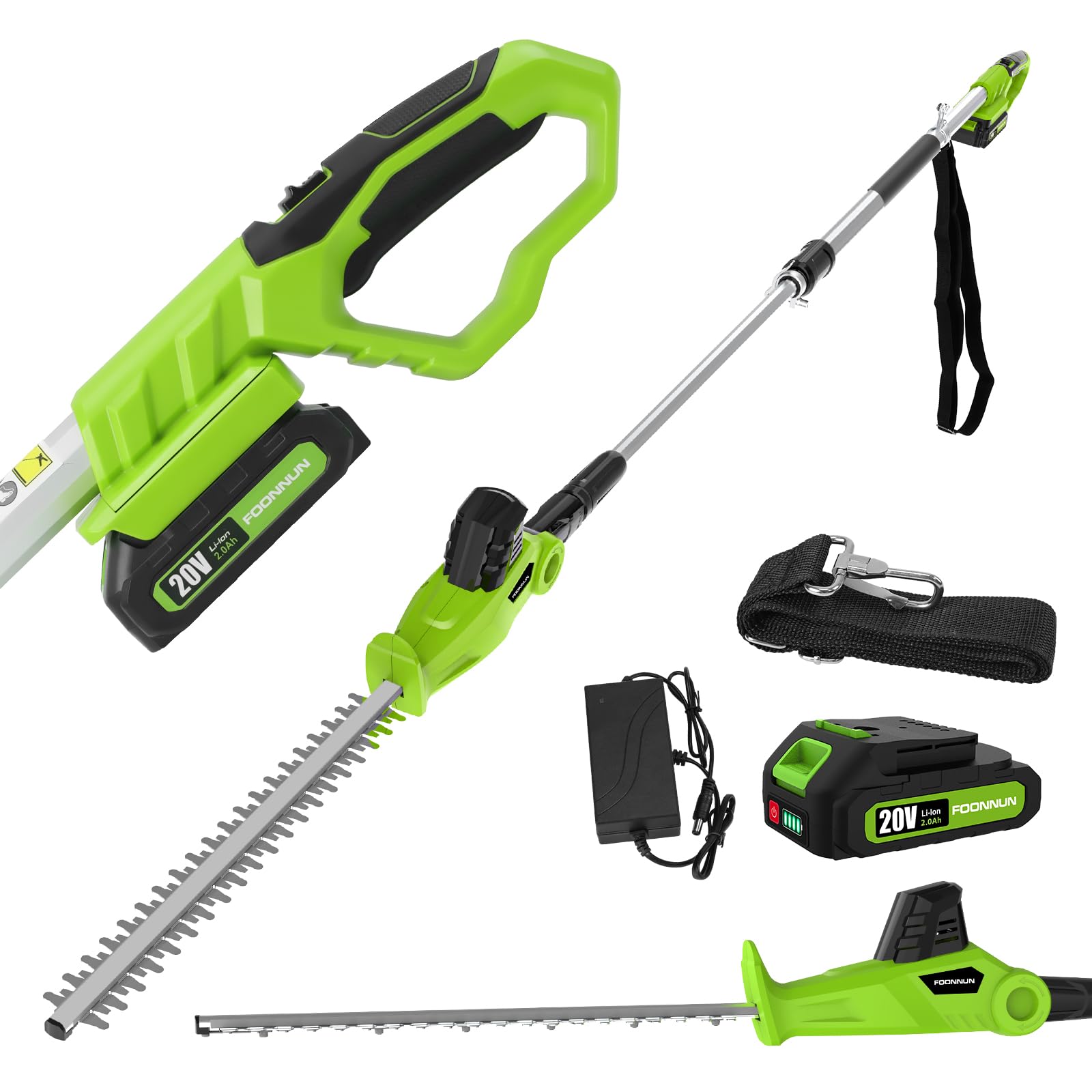 Taille Haie Télescopique Sans Fil, Taille-Haies Électrique Sans Fil 20V 2.0Ah, (Longueur: 41cm,Capacité: 16mm), Multifunktion Taille-Haies, Avec 1 Batterie Chargeur, Pole D'extension De Cutter