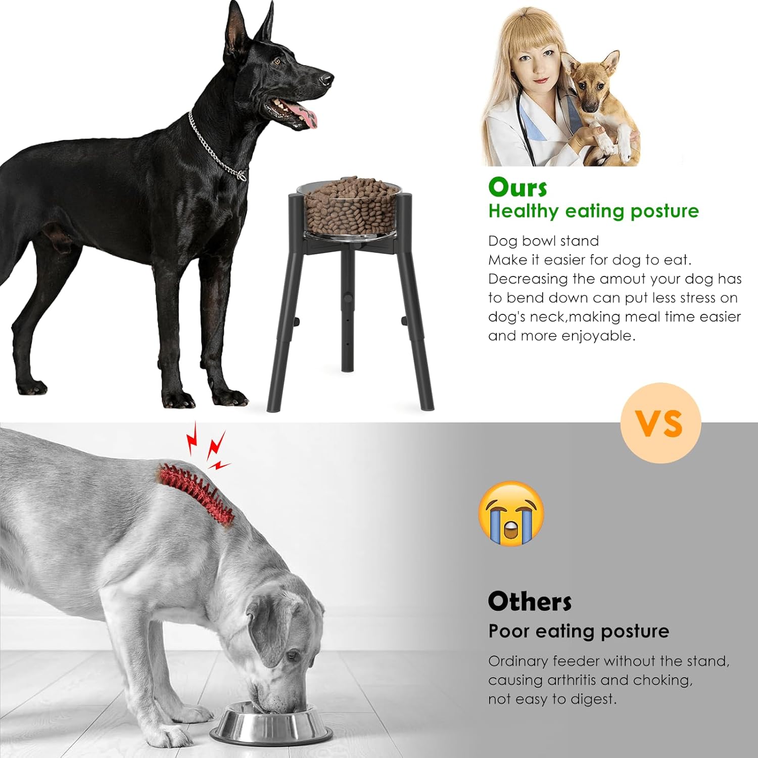Dog Bowl Stand for Large Dogs, Adjustable Width & Height, Elevated Bowls for 7-10.7" Wide, 3 Height Adjustment, Tall Food and Water Holder, Single Holder, Bowl Not Included