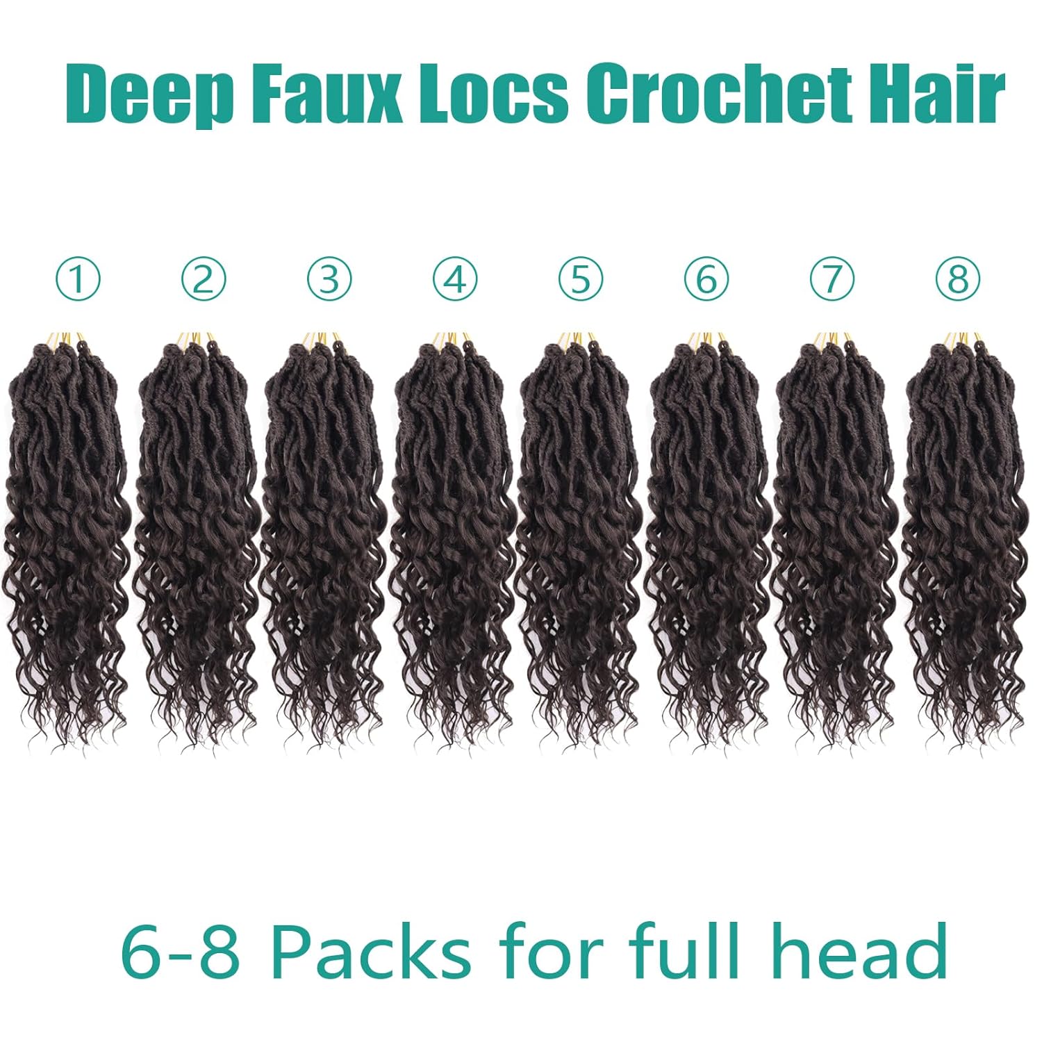 Deep Faux Locs Crochet Hair 10 Inch 8 Packs Goddess Locs Faux Locs Soft Locs Crochet Braids with Curly Ends Pre Looped Deep Wavy Crochet Hair for Black Women(10 Inch, Coffee Brown)