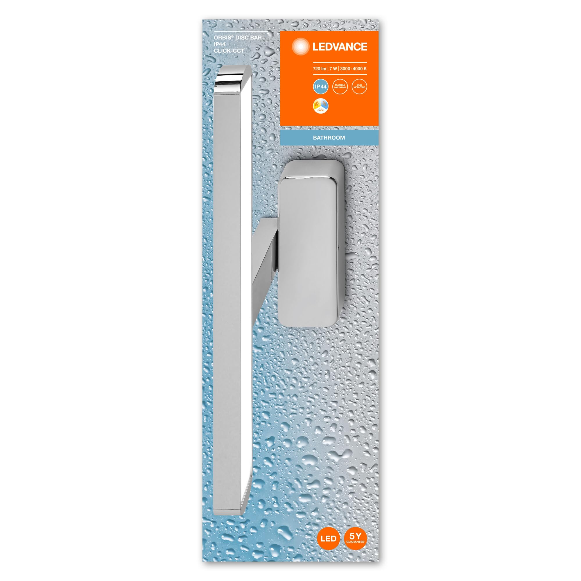 LEDVANCE ORBIS DISCO BAGNO SPECCHIO, CHROME, 6W, 720LM, Luce bianca bianca da calda a fredda, controllabile, Montaggio a parete e specchio, Classe protezione IP44, 3000K-4000K