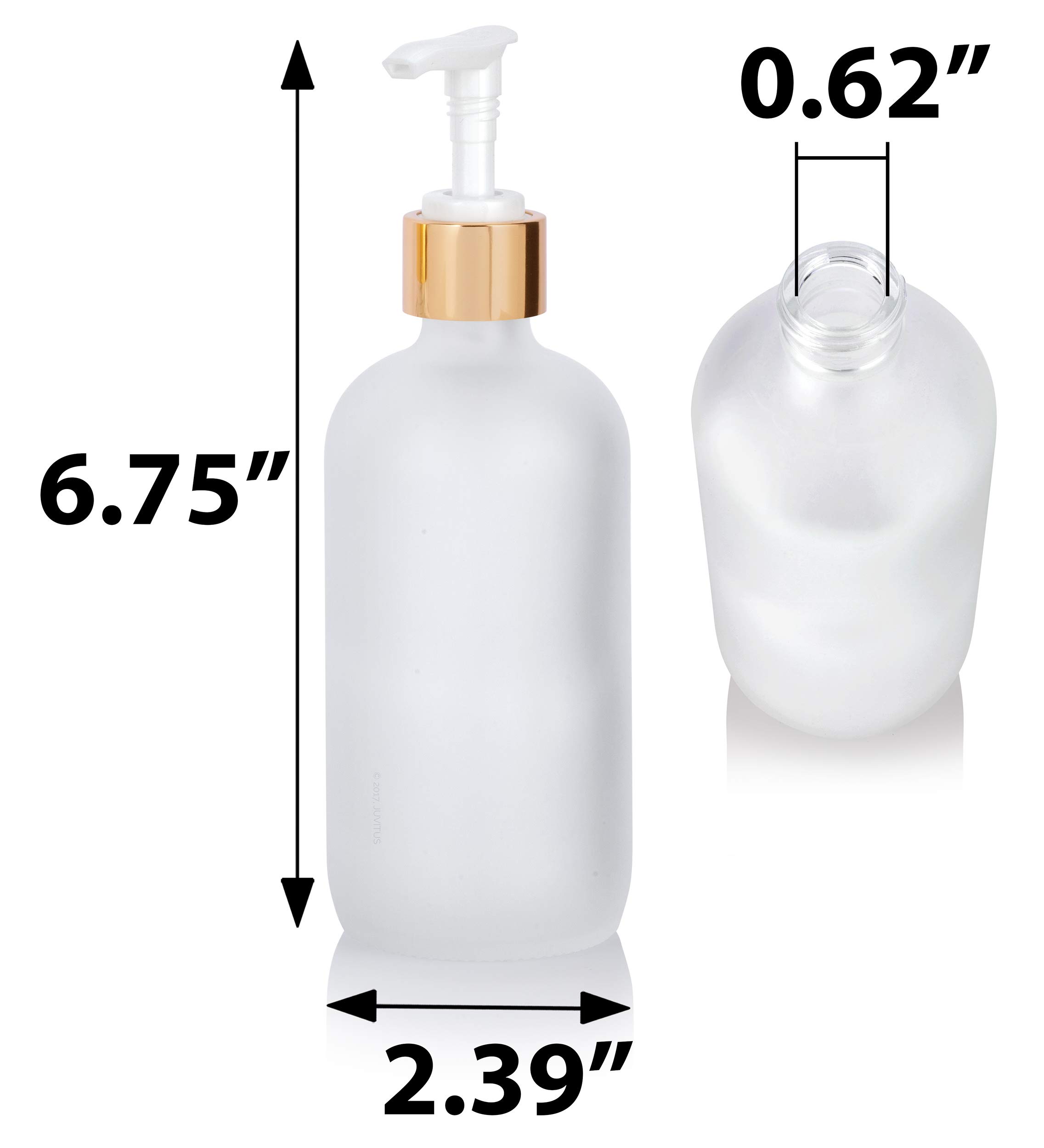 Botella redonda Boston de cristal transparente esmerilado de 240 ml con bomba de loción dorada (paquete de 12)