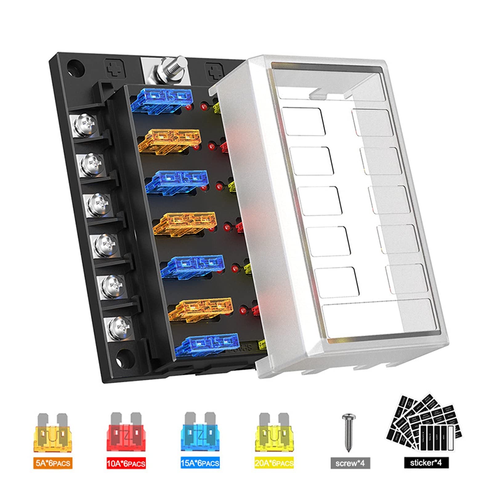 Générique Conception de Module Robuste Porte-fusible, Voiture 12-32V avec indicateur de Court-Circuit (Color : 12way Fuse Box)