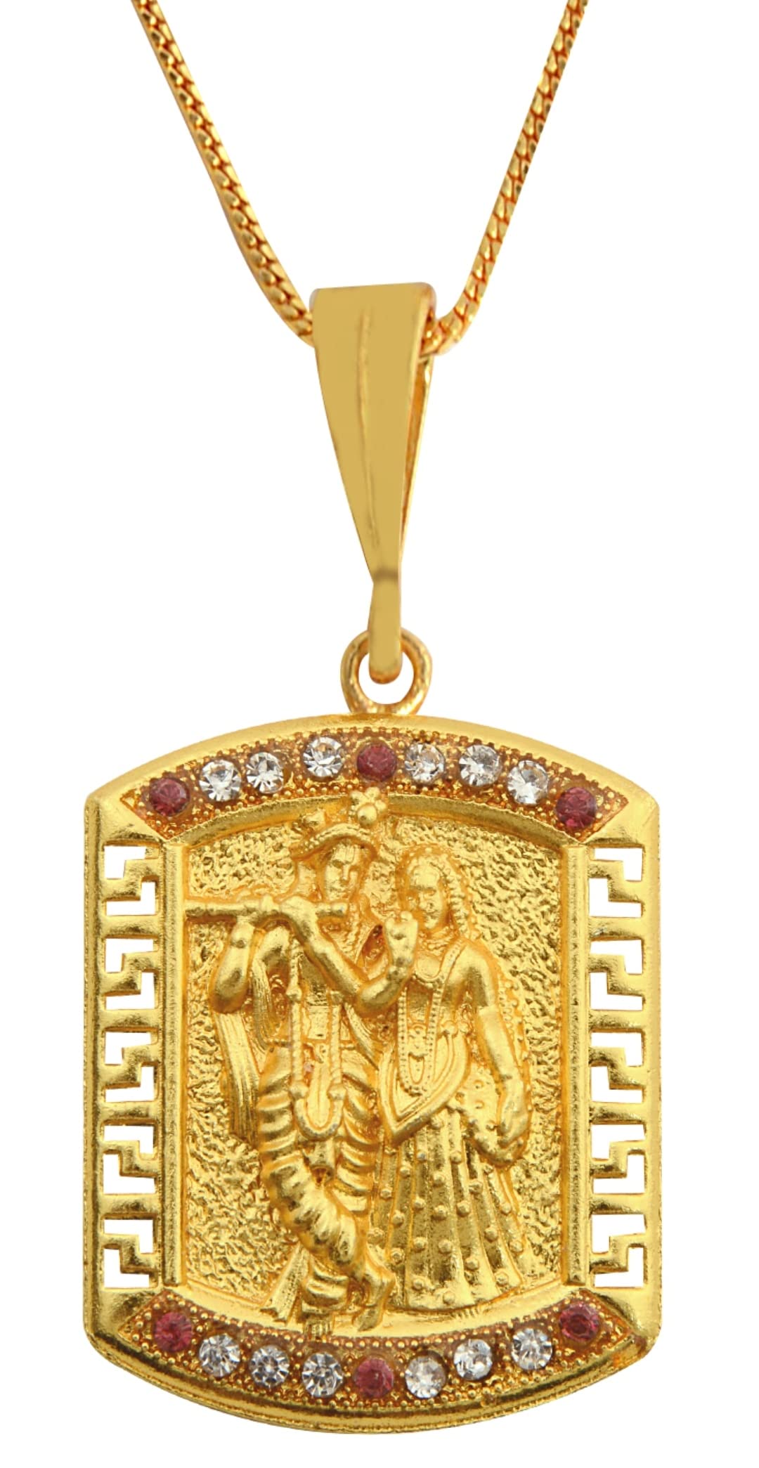lva creations Gold plated chain with radha krishna pendant necklace jewelry set for men women unisex-picture-47
