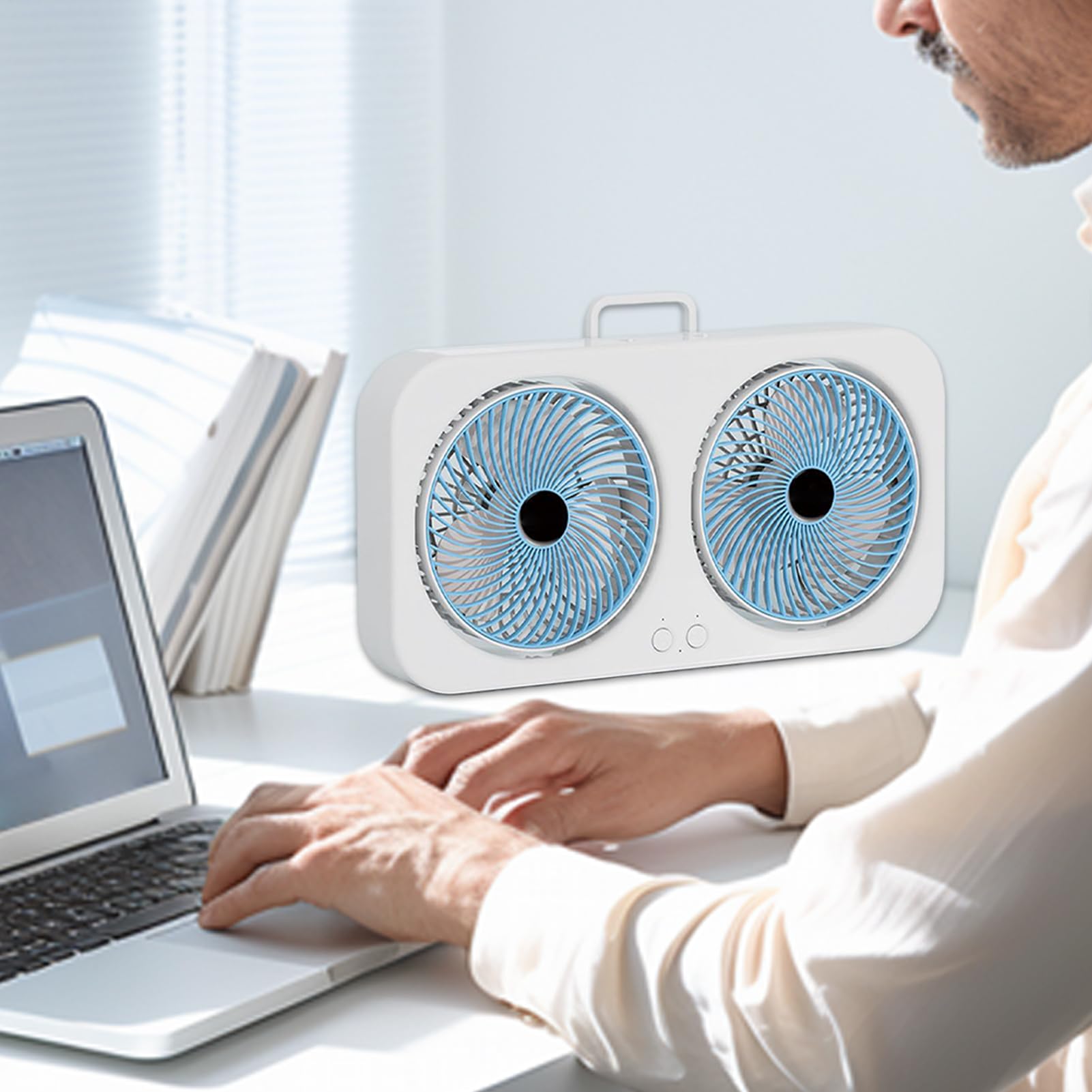 Schreibtischventilator,Luftkühler Mit Doppelkopf-Design & Tragbar - USB-Aufladbarer Leiser Ventilator Mit Aufhängefunktion Für Camping, Reisen, Zelt, Büro, Fitnessraum & Kinderzimmer