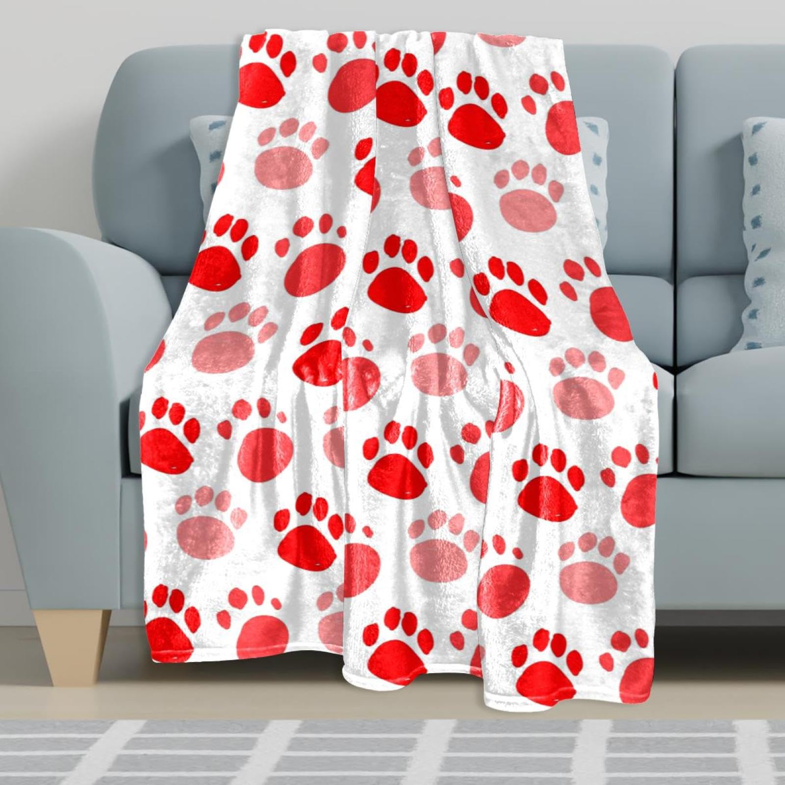 Couverture Polaire Pattes De Chien Couverture Plaid Chaude Douce pour Lits Canapés Chaises Divans 150×200cm