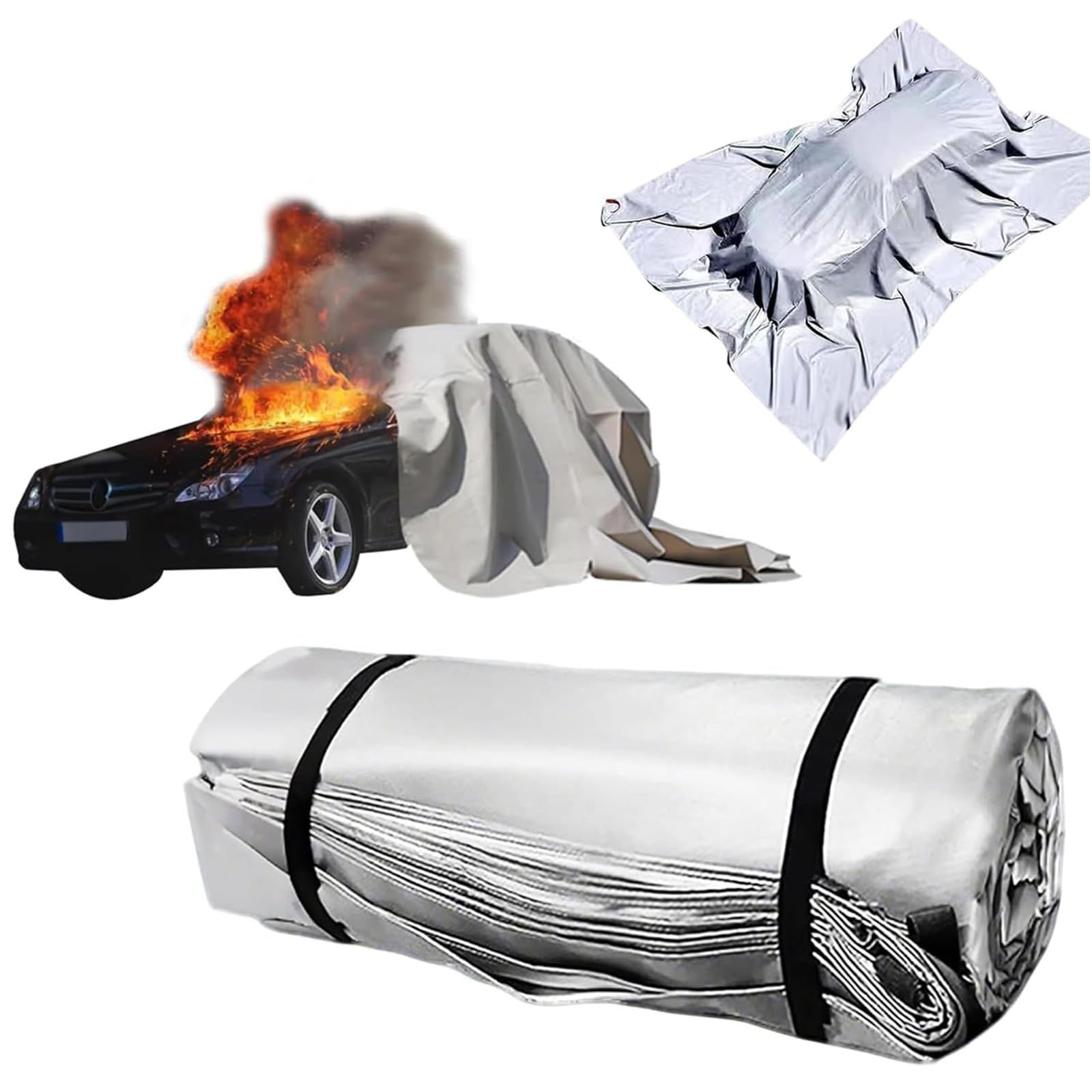DDZJTPP Electric Car Fire Blanket, Silicone Fire Blankets Heat Resistant Fire Suppression Blankets, Silicone Coated Fibergalss Cover for Electric/Fuel Vehicle Accidents 4×6m/13.1×19.7ft