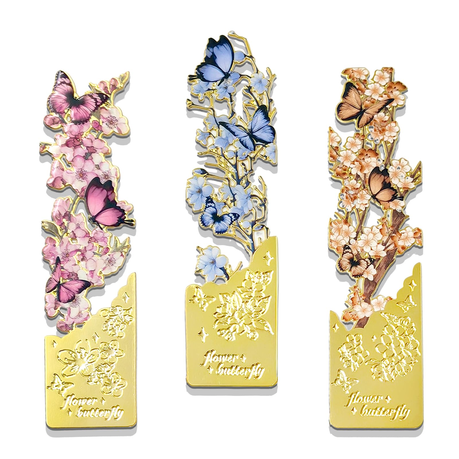 BSITSSS 3 PCS Romantic Butterfly Bookmark, Cute Art Book Marks, Flowers Butterflies Metal Bookmark for Women Lady Girls Teachers Book Lovers Bookworm Reading Enthusiasts
