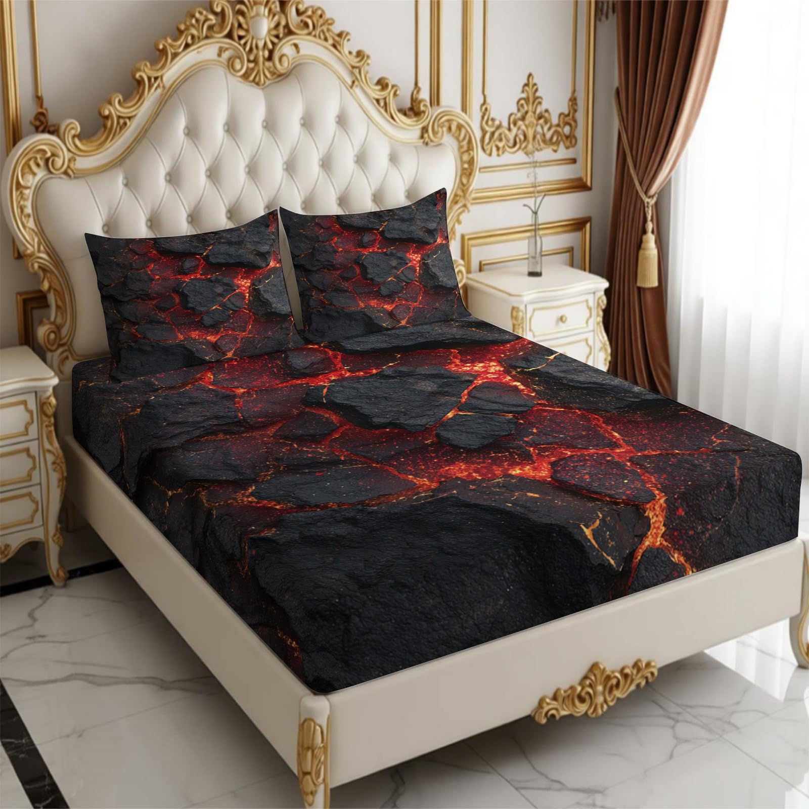 Lenzuolo con Angoli 180 x 200 cm Microfibra Texture della lava Lenzuolo Sotto Elasticizzato Profondo 25 cm rosso per Singolo e Matrimoniale