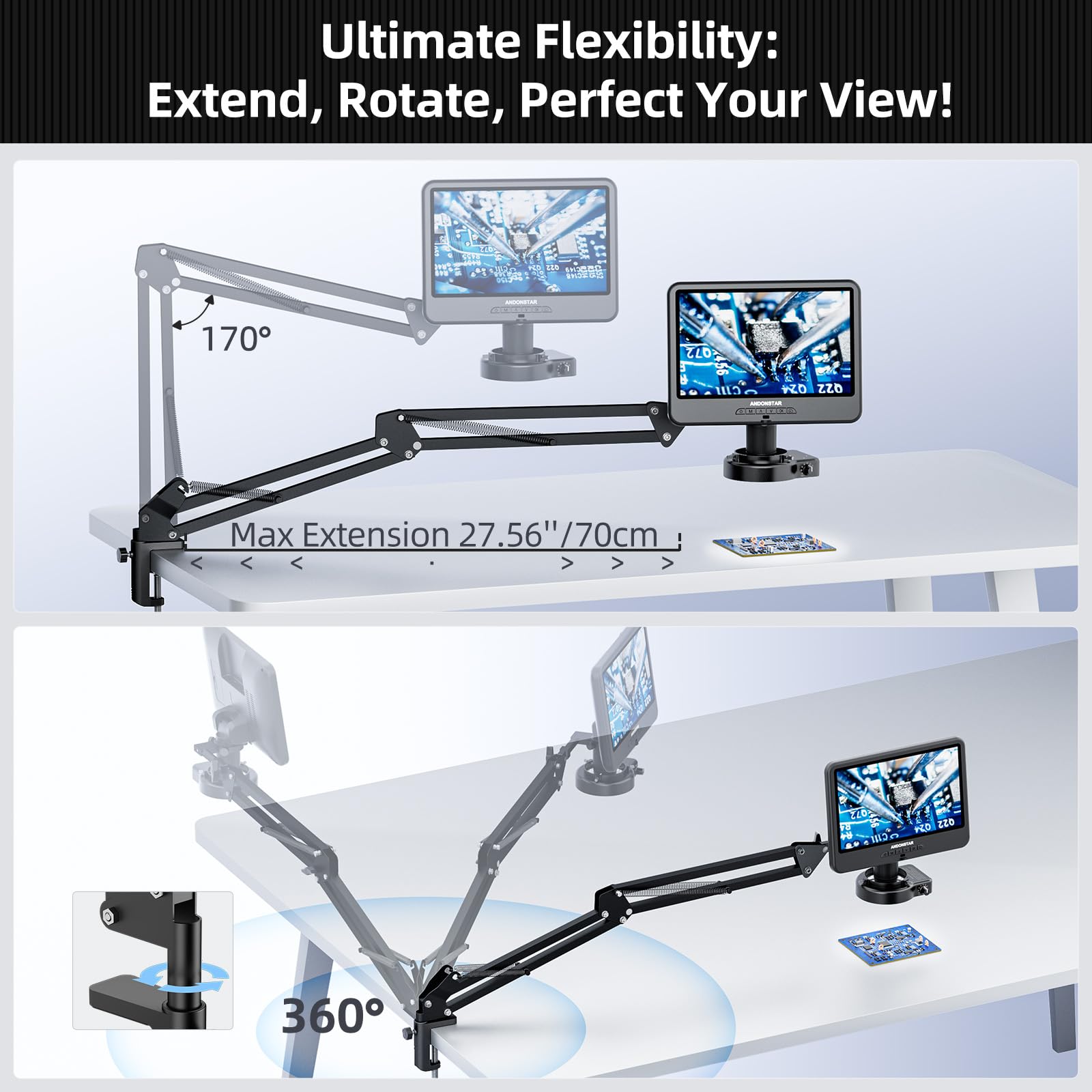 Microscopio digital Andonstar AD109 con pantalla de 10.1" para adultos, soporte de brazo flexible para microscopio de soldadura, microscopio para monedas con vista completa para monedas con error con