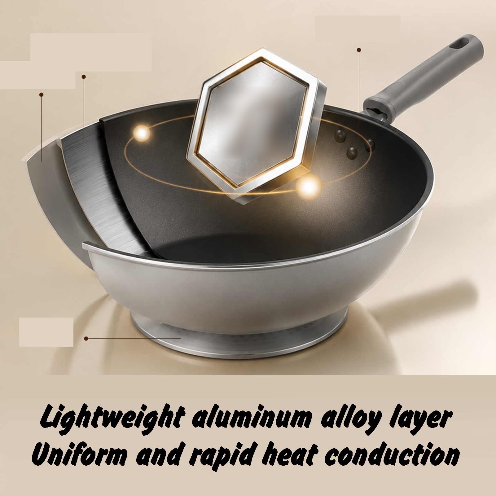 Genérico Wok De Cocina Grande, Aleación Aluminio Con Tapa, Sartén Antiadherente Previamente Sazonada, Utilizado For Saltear Estofar Al Vapor Y Asar Alimentos(28cm)