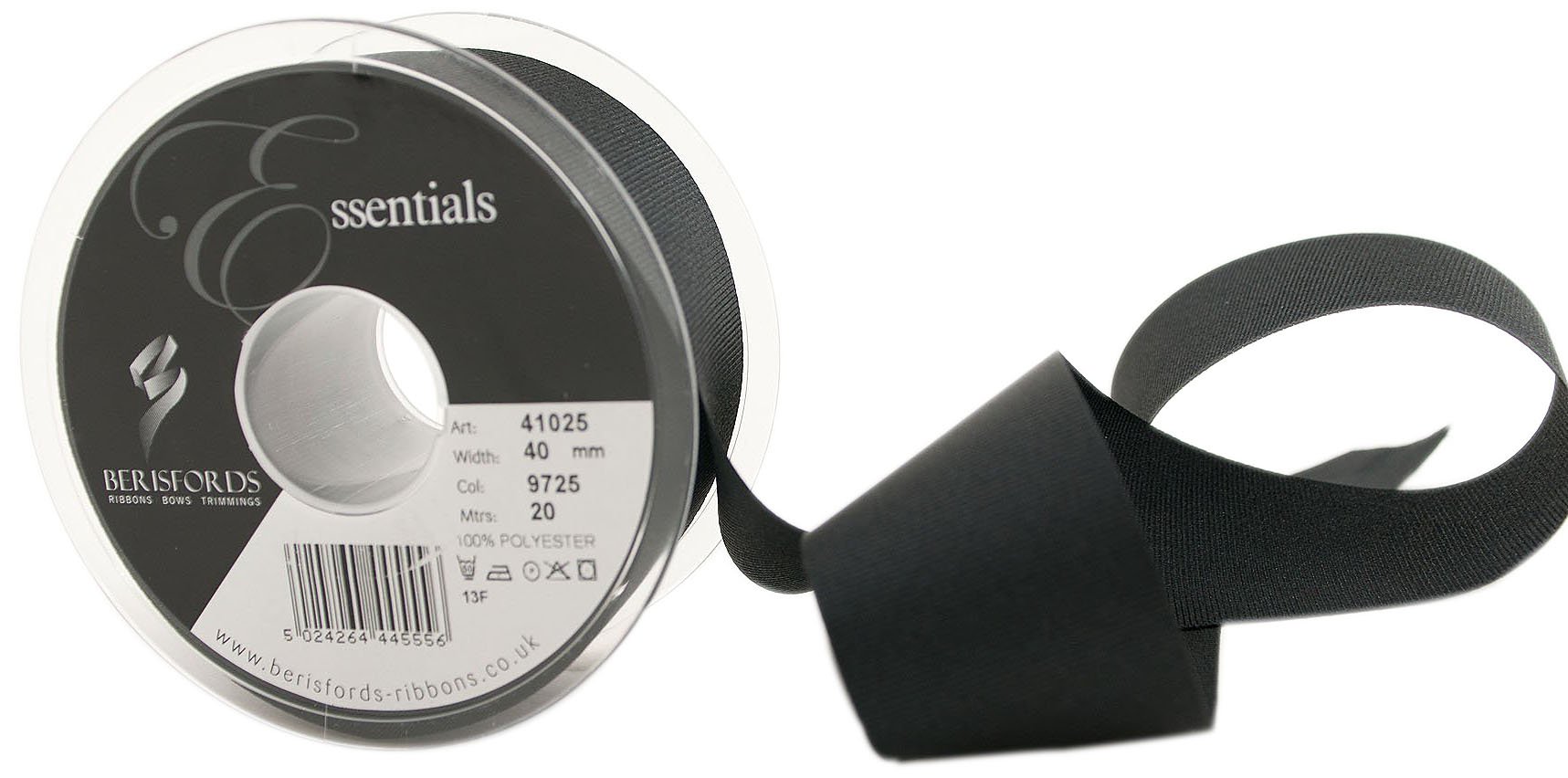 Berisfords Black 41025 20 M X 40 Mm Polyester Grosgrain Ribbon,