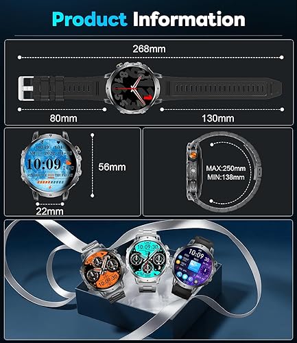 Miniatura 9 de LIGE Reloj inteligente para hombre para responderhacer llamadas para Android iOS, batería de 1000 mAhlinterna, reloj inteligente militar HD de 1.85