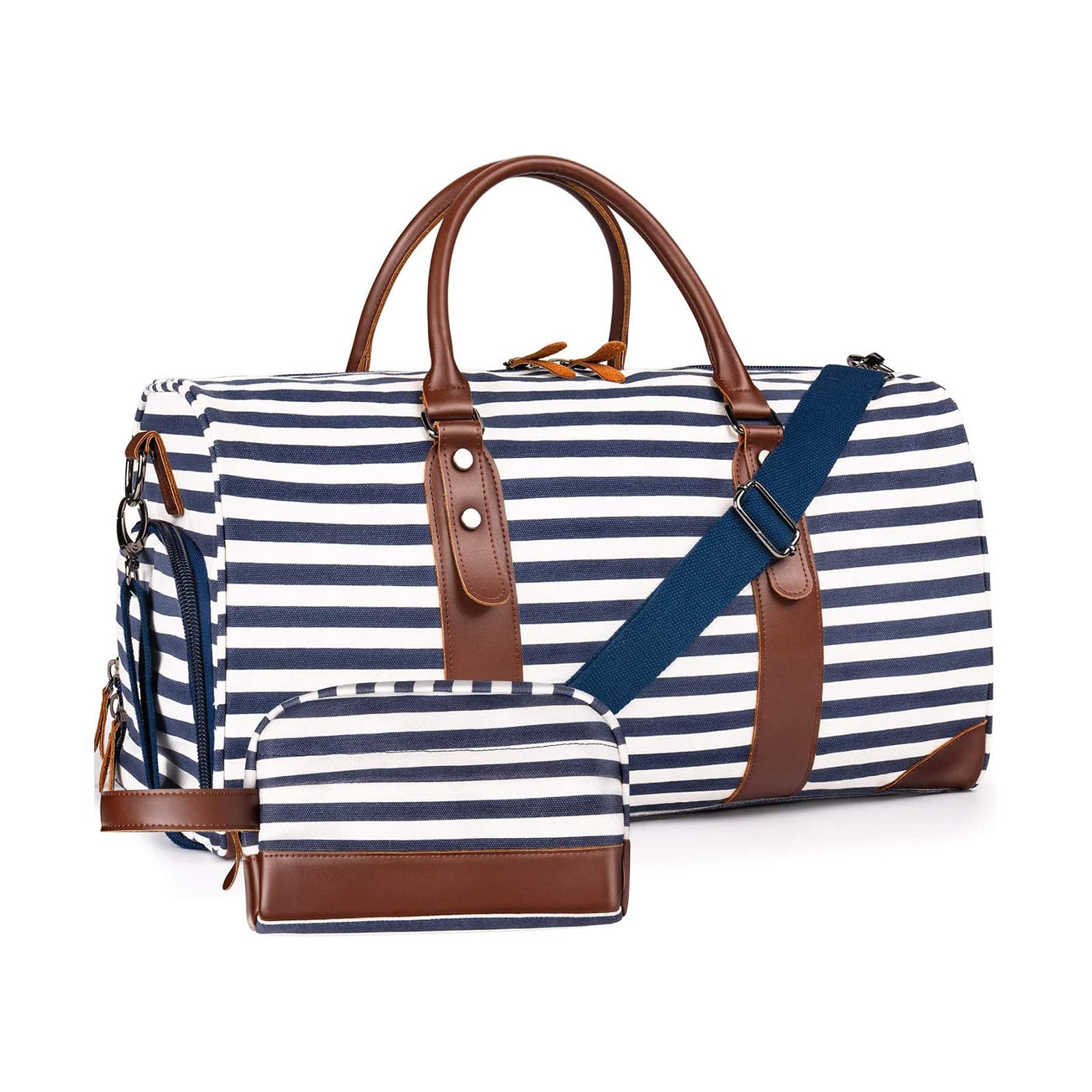 Oflamn Canvas Weekender Bag, Flight Approved Womens Overnight Bags Carry On Luggage Tote Travel Duffle Bag with Shoes Compartment with Toiletry Bag