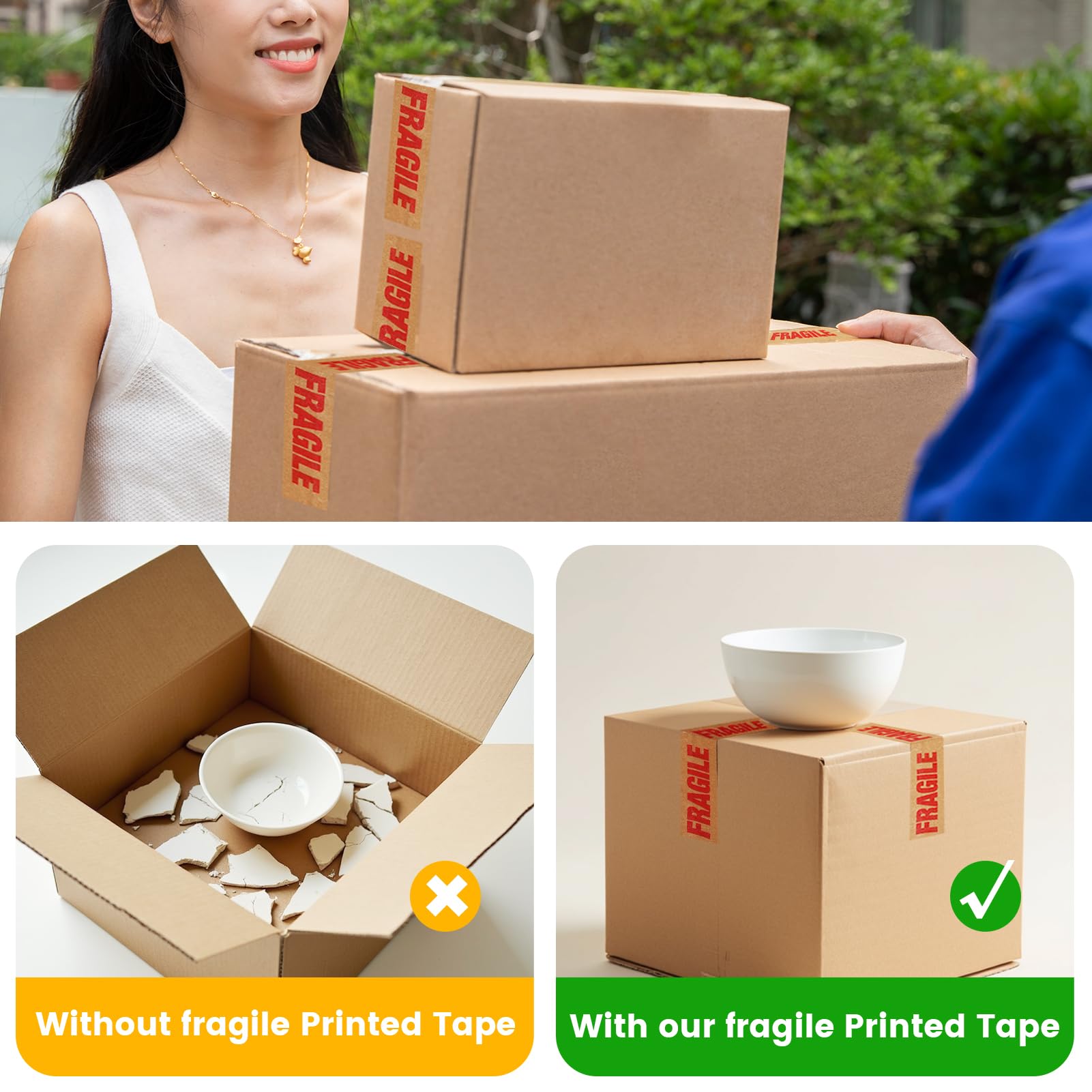 ADHES 72 Roll Abbaubares Kraftpapier-Verpackungsband, 50mm x 50m Industrielles Verpackungsband, Geeignet für Umzugsverpackungen