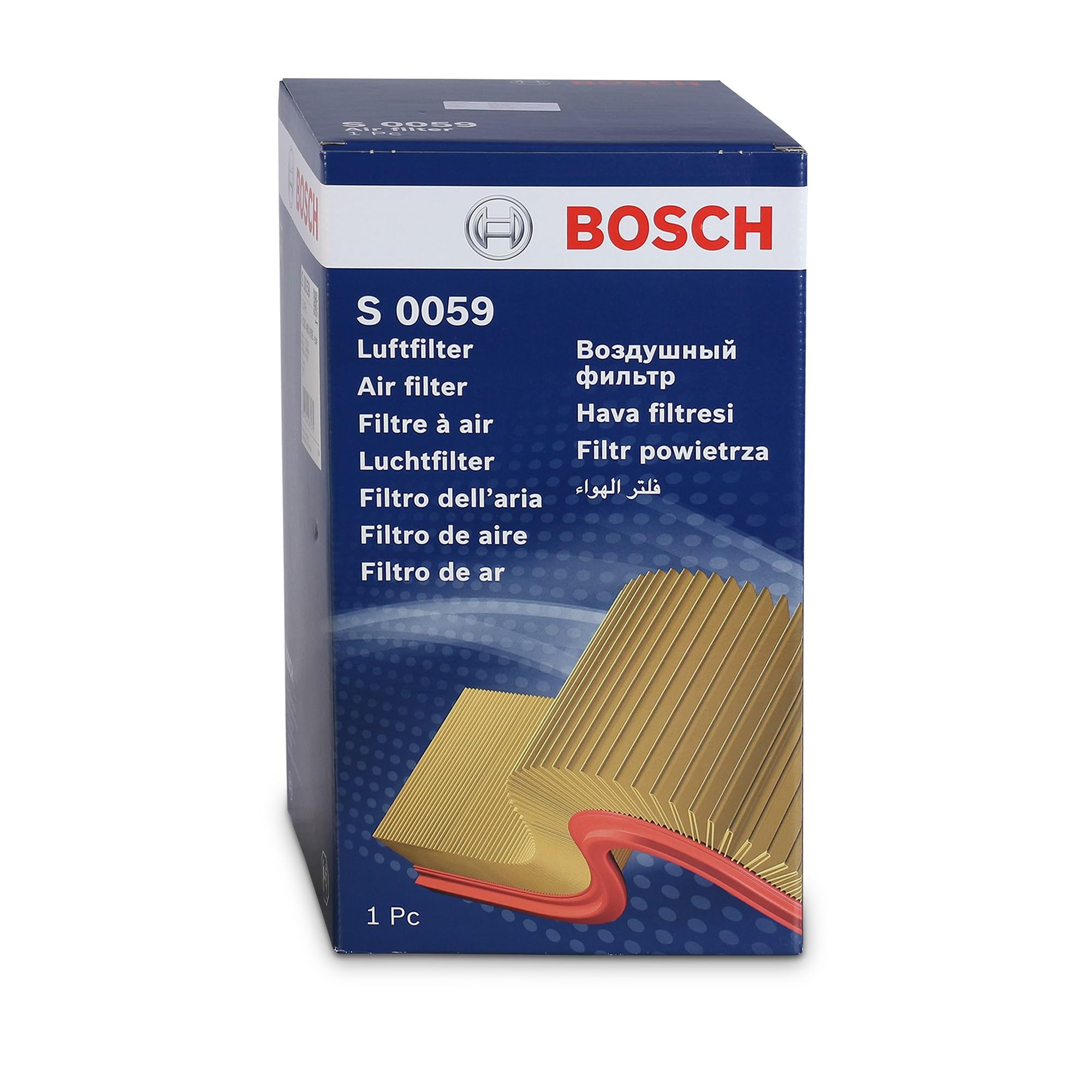 Bosch Filtro Aria per Auto S0059 - Trattiene le particelle solide all'esterno della presa d'aria - Resistente all'umidità ed altamente resistente alla trazione