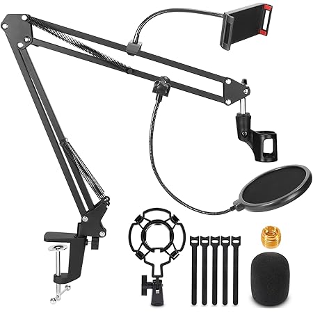 Microphone Stand, Magicfun Mic Boom Arm Desk Adjustable Suspension Boom Scissor Arm for Blue Yeti Snowball & Other Mics for Professional Streaming, Voice-Over, Recording, Games