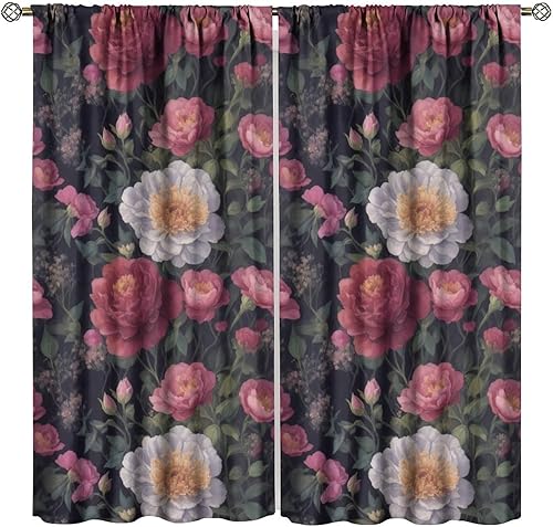 Miniatura 161 de Retro 70s Floral Blackout Window Curtains, Watercolor Flower Plant Rustic Modern Style Pattern Window Drapes, for Bedroom Living Room 42x45in 2