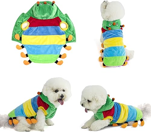 Yoption Disfraz verde de oruga insecto para perro y gato para mascotas, disfraz de Halloween para mascotas, cachorro, cosplay, vestido, sudadera con