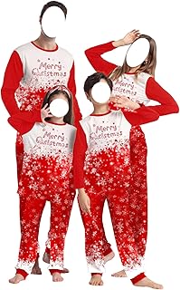 Owl%27s-Yard Women,Clothing,Nightwear, Lingerie & Underwear,Nightwear,Pyjama Sets Owl's-Yard Family Matching Christmas Pajamas Set, Letter Print Long Sleeve Tops+ Stripe Snowflake Snowman Print Pants/ Baby Romper