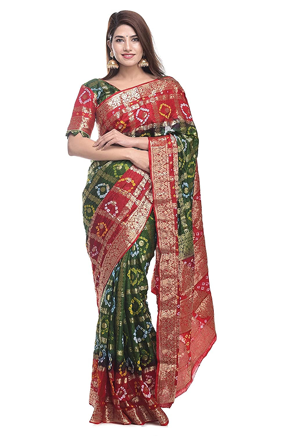 PK HUBWomen's Bandhej Silk Saree with Zari Work