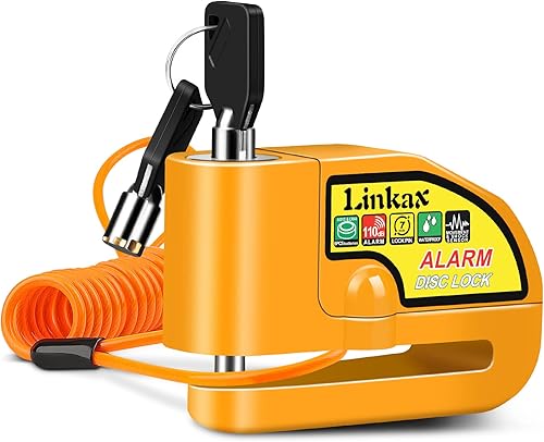Linkax - Accesorios de bloqueo de motocicleta, bloqueo de freno antirrobo, bloqueo de disco de rueda, impermeable, 110 dB 0.276 in, pin con cable de