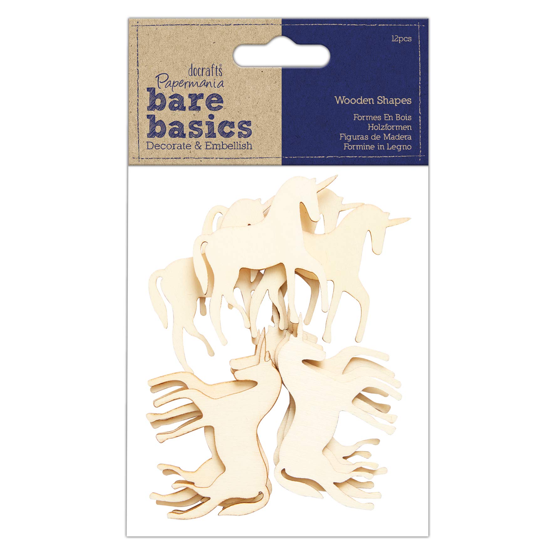 Papermania Natural Bare Basics Unicorn Wooden Shapes - 12 Pieces
