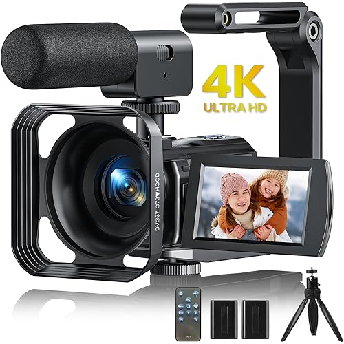 Video Camera Camcorder 4K 48MP YouTube Camera WiFi IR Night Vision 3” 270° Rotatable Touchscreen Vlogging Camera with Microphone,Handheld Stabilizer,Hood,Remote,2 Batteries,Tripod