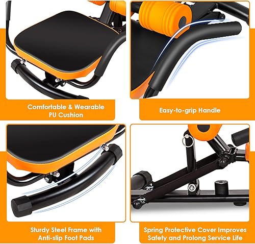 Miniatura 8 de Máquina de entrenamiento abdominal, altura ajustable con respaldo curvado ergonómico, asiento acolchado, fuerte impulso de resorte para