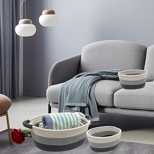 Miniatura 5 de Cestas de almacenamiento de cuerda de algodón, 3 cestas tejidas para almacenamiento para organizar pañales de bebé y juguetes, cesta de