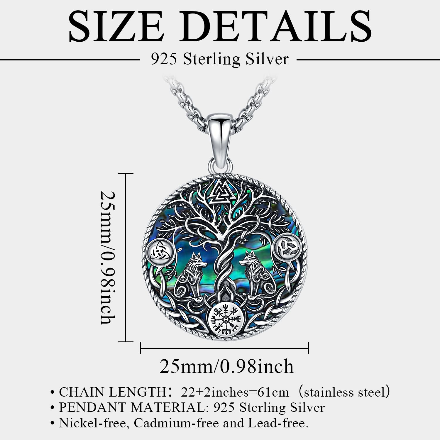 Odinstone Collana vichinga da uomo in argento sterling 925 con ciondolo amuleto della mitologia norrena, gioiello regalo per ragazzi e donne