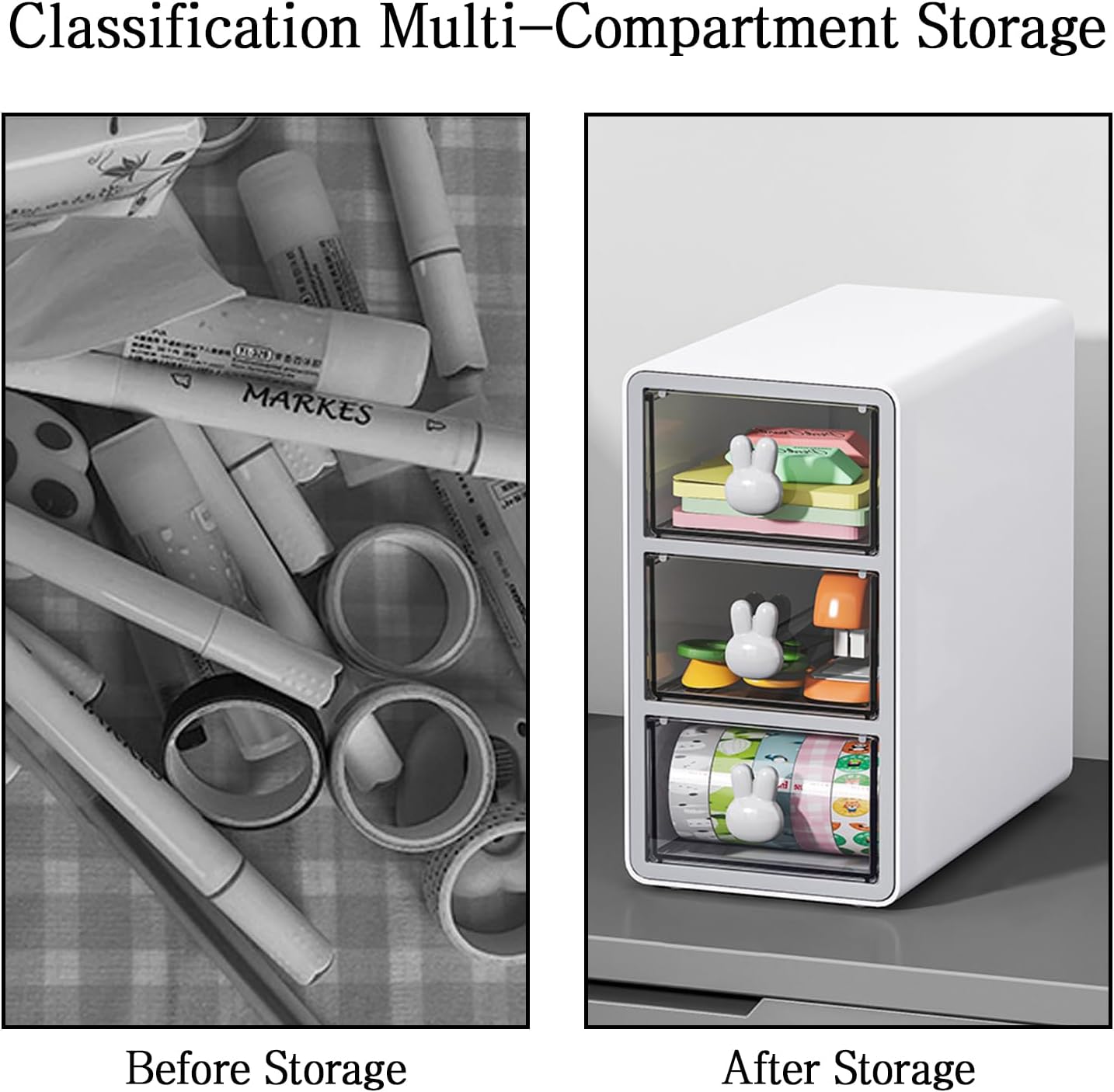 Stackable Desktop Storage Box with 3 Drawers, Transparent Multilayer Cosmetic Storage Box Desk Storage Box, Suitable for Office Desk Cosmetics (White)